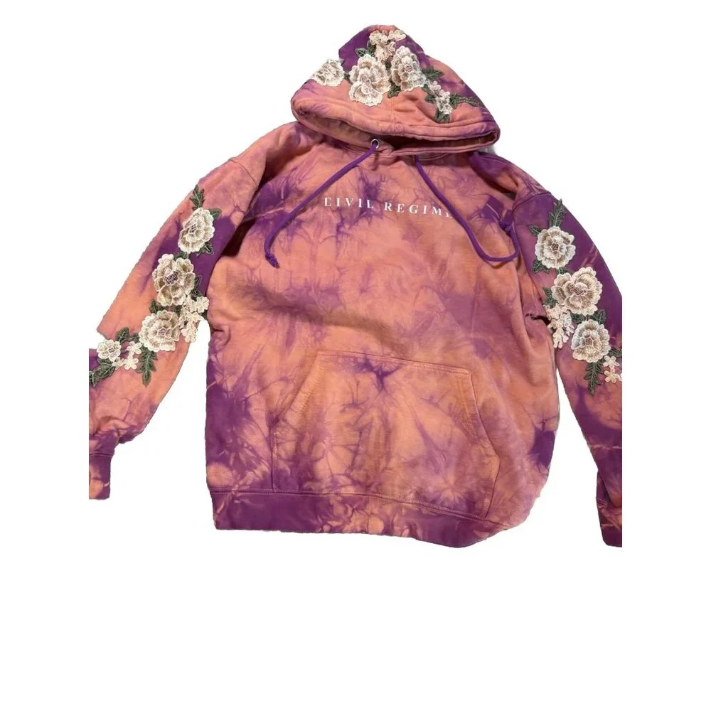 Civil Regime by Darc Sport White Rose Tie Dye Hoodie in Lilac Sand Size M NEW - Picture 5 of 6